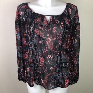Boutique Sheer Tunic Black Paisley Floral